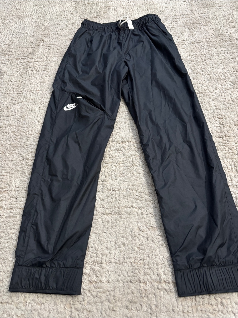 Nike Black Lightweight Windbreaker Pants with White Swoosh
